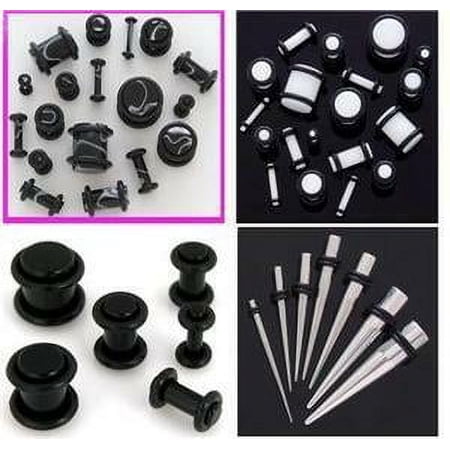 Black White PLUGS Steel TAPERS 0G-14G gauge ear stretching -32pc kit