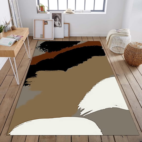 Black and White Paint Graffiti Mat, Simple Hand-Painted Art Strip Rug, Carpet Comfortable Footfeel and Soft Suitable for Living Study Bedroom Dining Room 2' x 3'