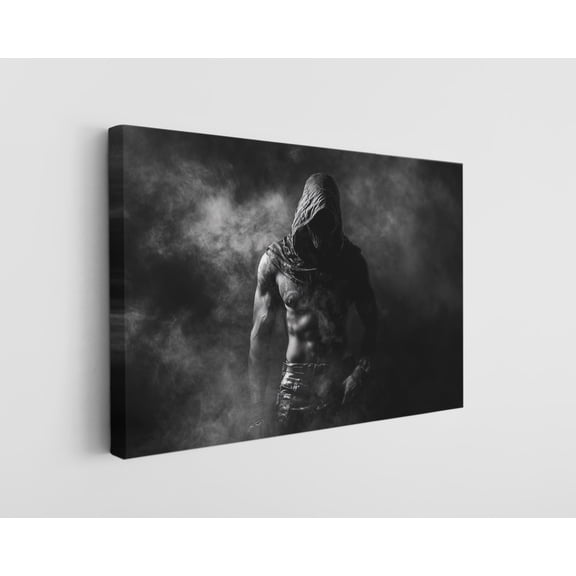 Black and White Painting of a Solitary Dark Figure Canvas Wall Art - High-Quality Mysterious Print - Handcrafted Minimalist Decor - Stylish Wall Art - Gift for Art Lovers