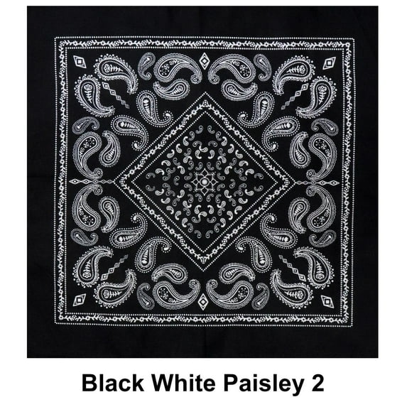 Black White Paisley 2 Design Print Cotton Bandana (22 inches x 22 inches)