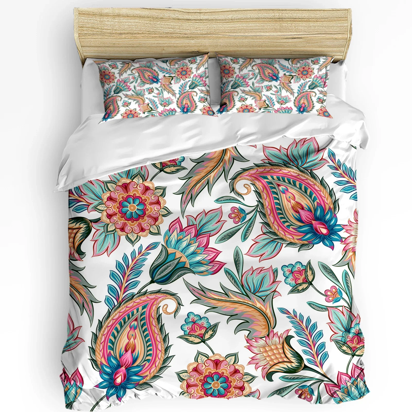 Black White Paisley Flower Duvet Cover Bed Bedding Set Home Textile