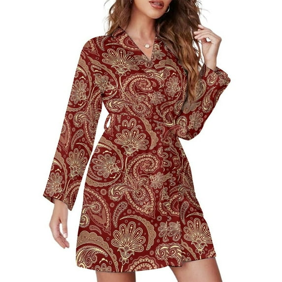Black White Paisley Pajama Robe Female Vintage Floral Casual Loose Nightgown V Neck Design Pajamas Robes Autumn Dresses