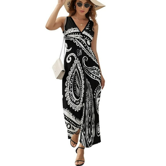 Black White Paisley Pattern Seamless Design Art Sleeveless Dress Women's Summer Suit Dresses for Women 2025 Luxury Party Dress