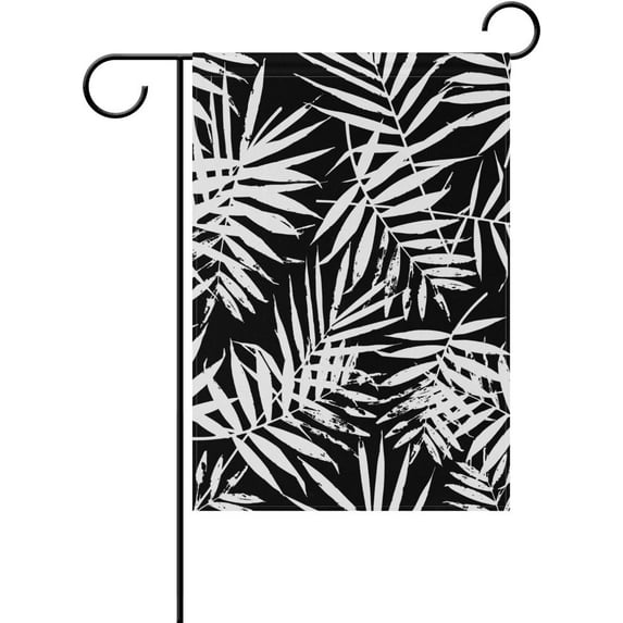 Black White Palm Leaves Decorative Double Sided Garden Flag 12 x 18 inch