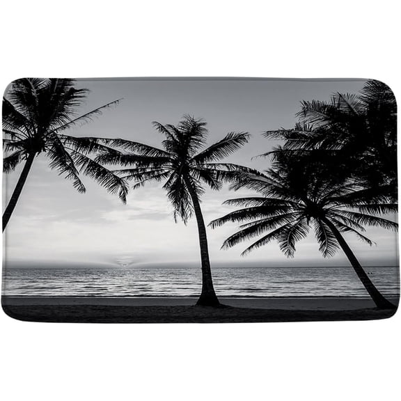 Black and White Palm Tree Bath Mat Hawaii Beach Landscape Tropical Jungle Rain Forest Plant Tropical Plam Leaves Minimalism Exotic Bathroom Kitchen Rugs,16x24 Inch