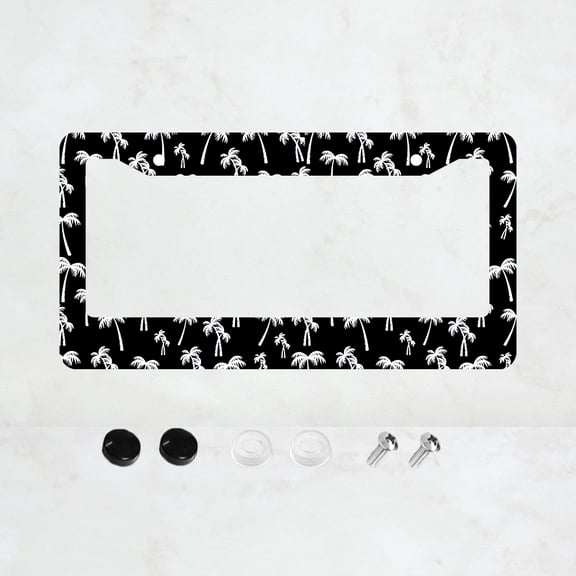 Black White Palm Trees License Plate Prame Aluminum Rust-Proof Auto Parts License Plate Decorative Screws Fit Standard 2 Holes 1 U.S. License Plate, 12.2x 6.3 Inch