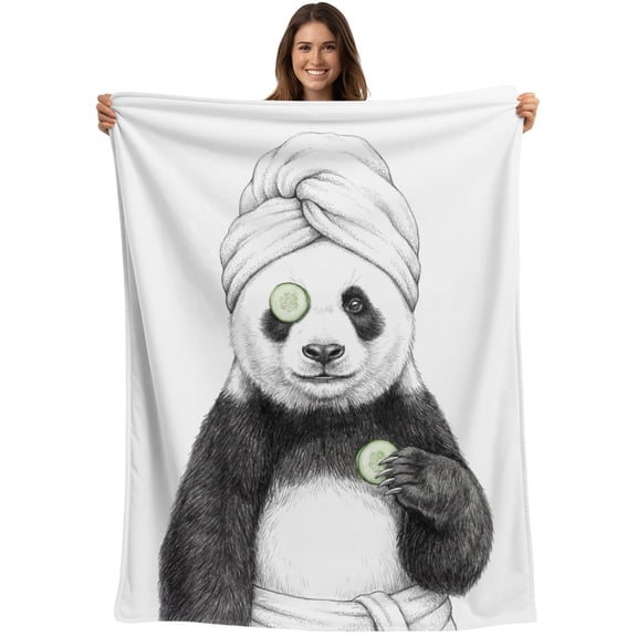Black White Panda Blanket Soft Cozy Warm Throw Blanket for Couch, Plush Fuzzy Flannel Blankets for Sofa, Funny Grey Vintage Bath Wrap Animals Bed Blankets Lightweight Gifts for Women, 40"x50"