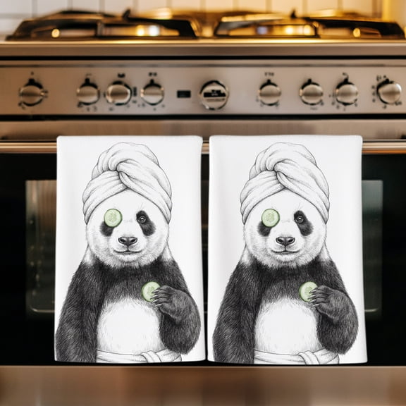 Black White Panda Kitchen Towels Set of 1, Funny Grey Vintage Bath Wrap Animals Absorbent Dish Towels for Kitchen, Microfiber Hand Towel, Quick Drying Tea Towel for Cleaning Decorative Dishcloths