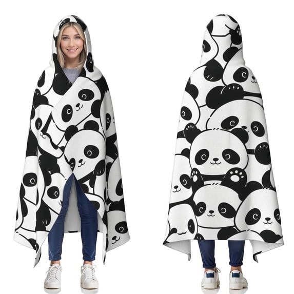 Black White Panda Wearable Blanket Hoodies for Women Men Adults Soft Cozy Cute Pandas Hooded Blankets for Sofa Office Decor Birthday Gifts 60X80 Inch