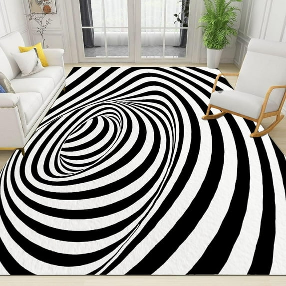 Black and White Pattern Area Rug Optical Illusion Vortex Cloakroom Rug Soft Short Pile Non-Slip Non-Shedding Washable Home Decor Carpet for Living Room Children's Room 3x5ft