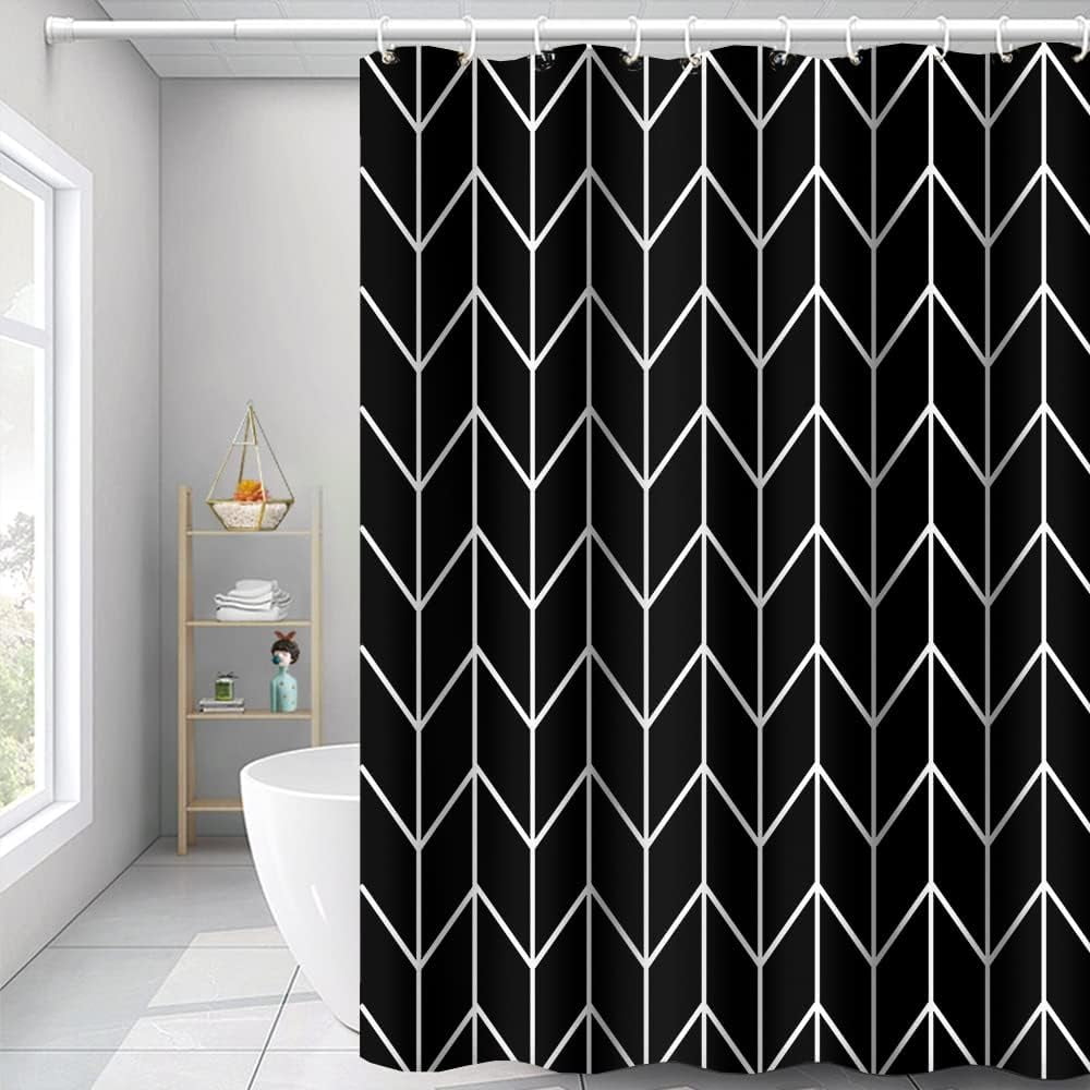Black and White Pattern Bathroom Shower Curtain Abstract Geometry Line Bath Curtain with Hooks Waterproof Polyester Fabric Shower Curtains for Modern Artistic Bath Decorative, 72x84 Inch