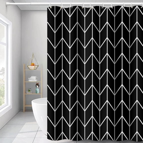 Black and White Pattern Bathroom Shower Curtain Abstract Geometry Line Bath Curtain with Hooks Waterproof Polyester Fabric Shower Curtains for Modern Artistic Bath Decorative, 72x84 Inch