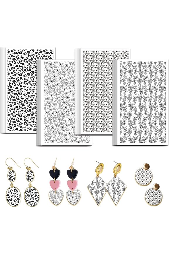 Black and White Pattern Clay Transfer Paper 4 Design 24Pcs Leopard Print Transfer Paper for Polymer Polymer Clay Transfer Sheets Small Transfer Paper for Clay Earrings Jewelry Making Mixed Color