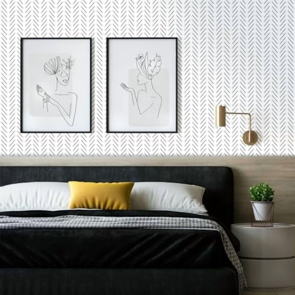 Black and White Peel and Stick Wallpaper Modern Herringbone Contact Paper Bathroom 17.7inch x 118.1inch Geometric Removable Wallpaper Peel and Stick Self Adhesive Contact Paper for Accent Wall