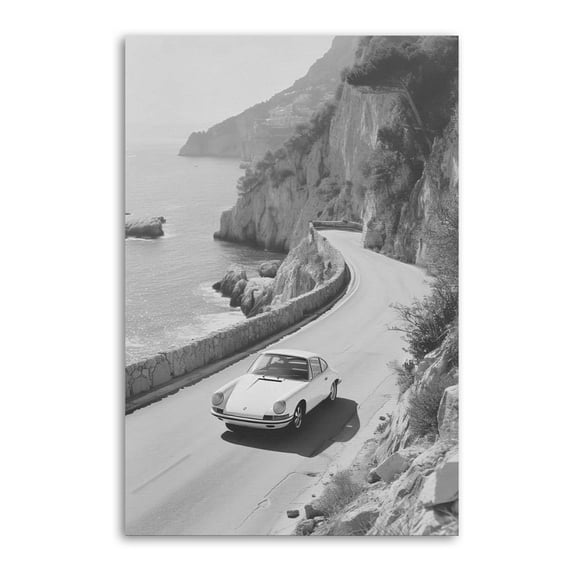 Black And White Photography Car Driving In Amalfi Coast Vintage Italy Coastal Travel Posters Art Print Wall Photo Paint Poster Hanging Picture Family Bedroom Decor Gift 16x24inch(40x60cm)