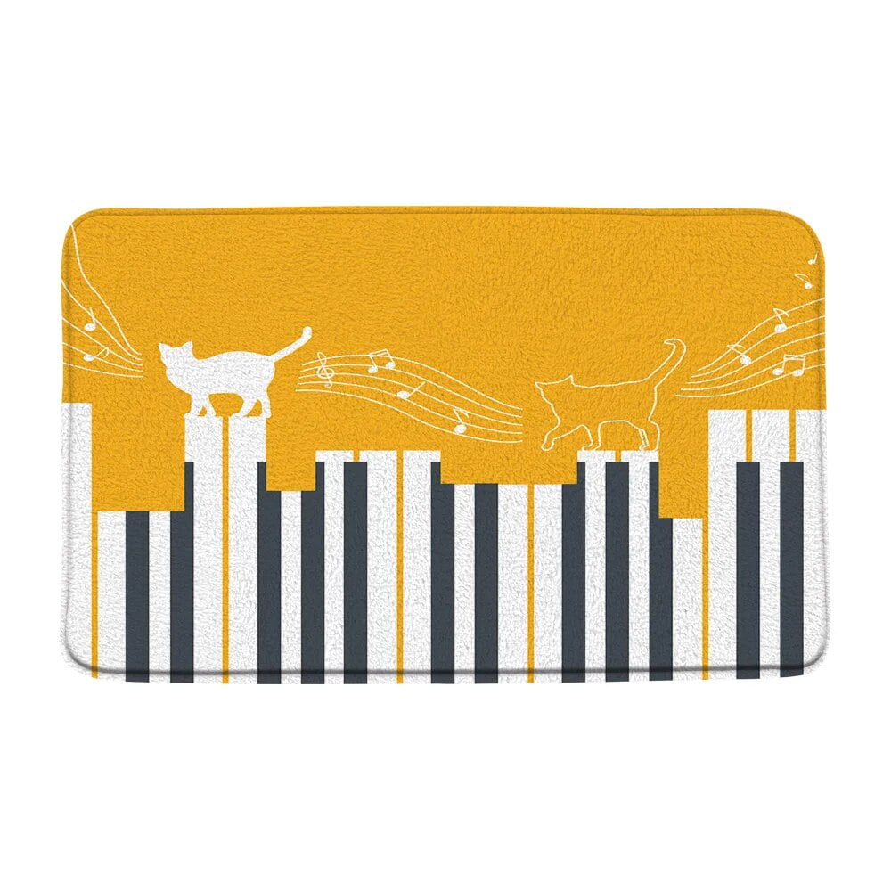 Black White Piano Keys Bath Mat Bathroom Decor Music Notes Guitar Front