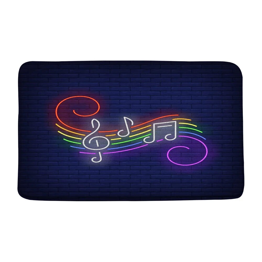 Black White Piano Keys Bath Mat Bathroom Decor Music Notes Guitar Front