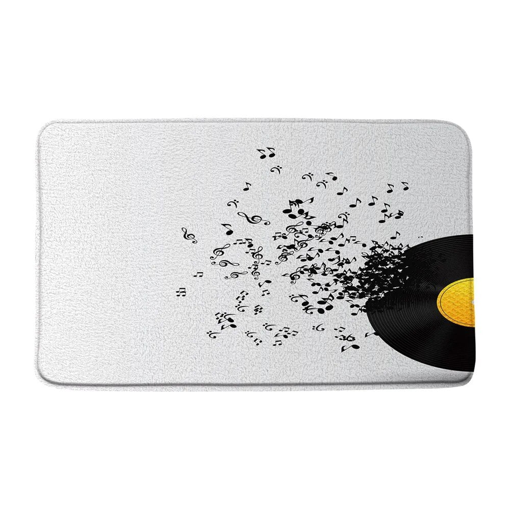 Black White Piano Keys Bath Mat Bathroom Decor Music Notes Guitar Front