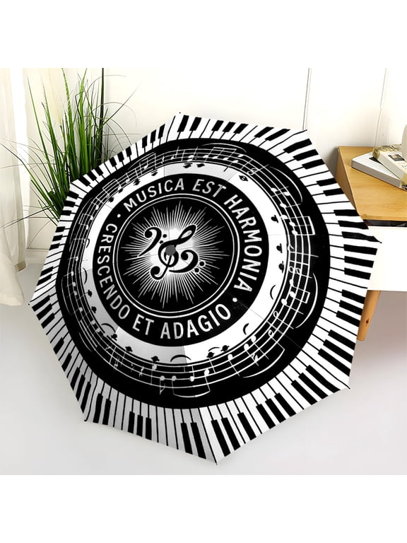 Black and White Piano Keys and Musical Notes Print Automatic Folding Umbrella, Portable 8-Rib Windproof Rain Umbrella for Outdoor, Travel, and Daily Use