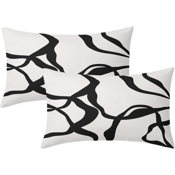 Black and White Pillow Covers 12x20 Set of 2 Modern Abstract Art Line Boho Design Throw Pillows Bohemian Decorative Pillowcase Cotton Lumbar Cushion Case for Home Living Room Porch Sofa Couch Bed