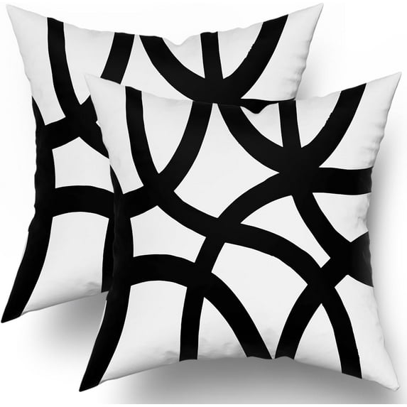Black White Pillow Covers 18x18 Set of 2 Boho Design Abstract Modern Art Line Minimalist Style Geometric Decorative Throw Pillows Bohemian Pillowcase Cotton Square Cushion Couch Sofa Bed