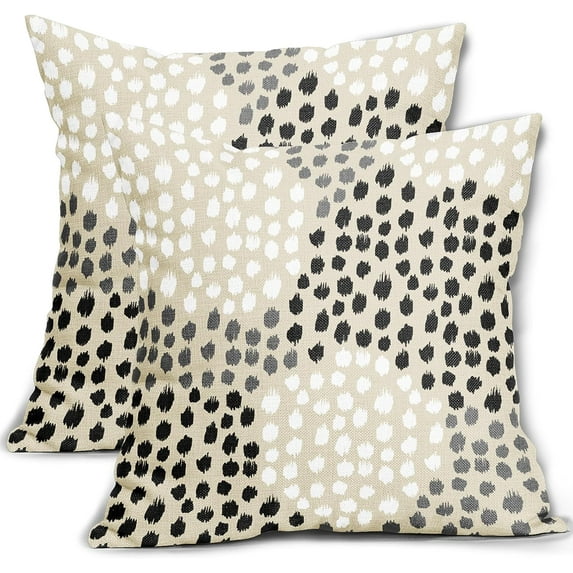 Black White Pillow Covers 18x18 Set of 2 Boho Gray Polka Dot Throw Pillows Modern Trendy Print Decorative Outdoor Farmhouse Pillowcase Cushion Cover Linen Case Decor for Home Sofa Couch Bed