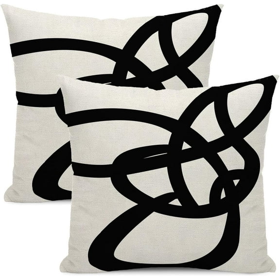 Black And White Pillow Covers 18x18 Set Of 2 Geometric Abstract Modern Art Line Throw Pillow Covers Modern Minimalist Style Decorative Square Linen Cushion Case Boho Decoration For Couch Sofa Outdoor