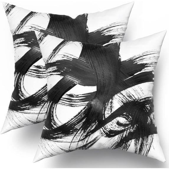 Black White Pillow Covers 20x20 Set of 2 Abstract Line Modern Art Throw Pillows Modern Minimalist Style Decorative Square Cotton Cushion Case for Home Sofa Couch Bed