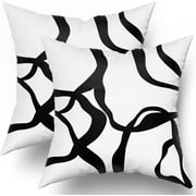 Black and White Pillow Covers 20x20 Set of 2 Modern Abstract Art Line Boho Design Throw Pillows Bohemian Decorative Pillowcase Cotton Square Cushion Case for Home Living Room Porch Sofa Couch Bed