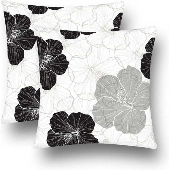 Black White Pillow Covers Set of 2 Grey Floral Throw Pillow Cover Soft Velvet Modern Accent Gray Peony Flower Decorative Couch Cushion Cover for Bed Living Room Chair Sofa Pillow Cases 16x16 Inch