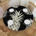Black White Pineapple Elastic Fitted Edged Round Tablecloth Waterproof
