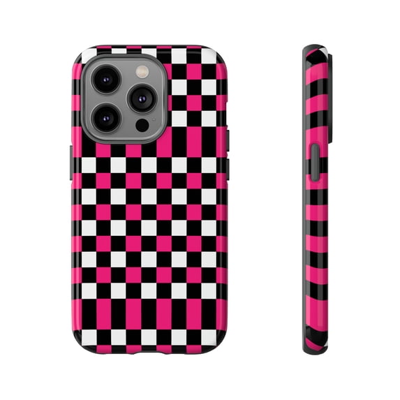 Black White & Pink Checkered Shape Tough iPhone 15 Case-iPhone-iPhone Case