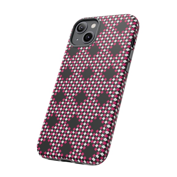 Black White & Pink Diamond Shape Tough iPhone 15 Case-iPhone-iPhone Case