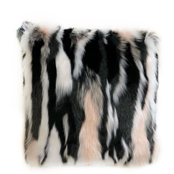 Black, White & Pink Fancy Animal Faux Fur Luxury Throw Pillow - 20 x 30 in. Queen Size