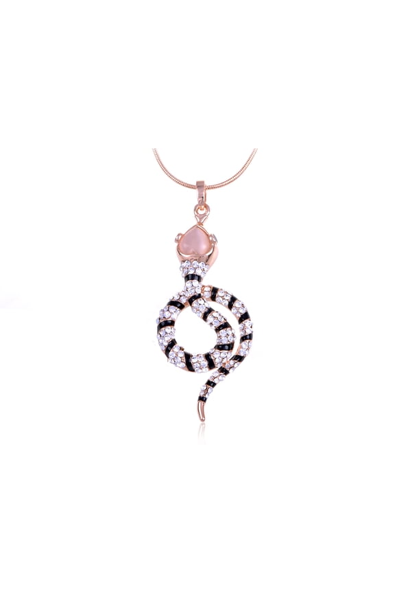 Black White Pink Head Jeweled Tone Snake Pleasant Surprise Welcoming Necklace