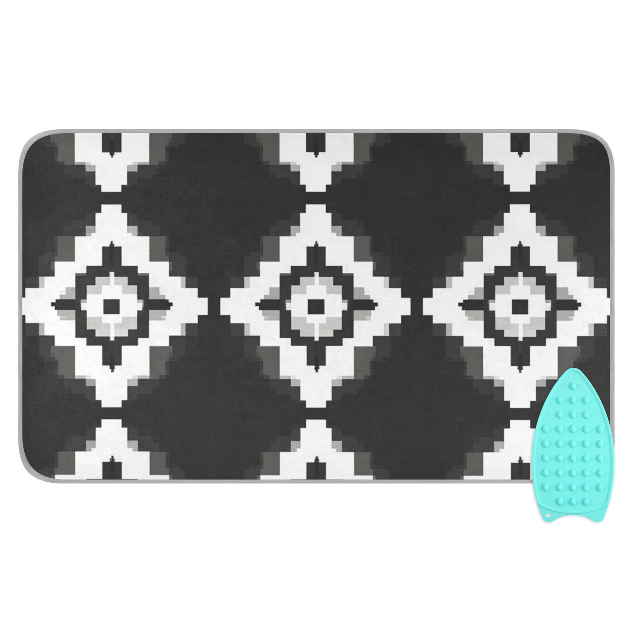 Black White Pixel Art Ironing Mat Blanket Portable Travel Ironing Pad Heat Resistant Pad 47.2" x 27.6”