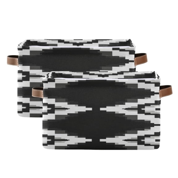 Black White Pixel Art Square Storage Bins with Handles Collapsible Containing Box 2 Packs