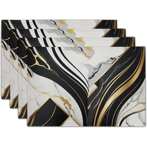 Black and White Placemats Set of 4 Marble Stone Table Mat Heat Resistant Linen Cloth Place Washable Holiday Party Dining Table Mat for Farmhouse Home Kitchen Decor 12x18in