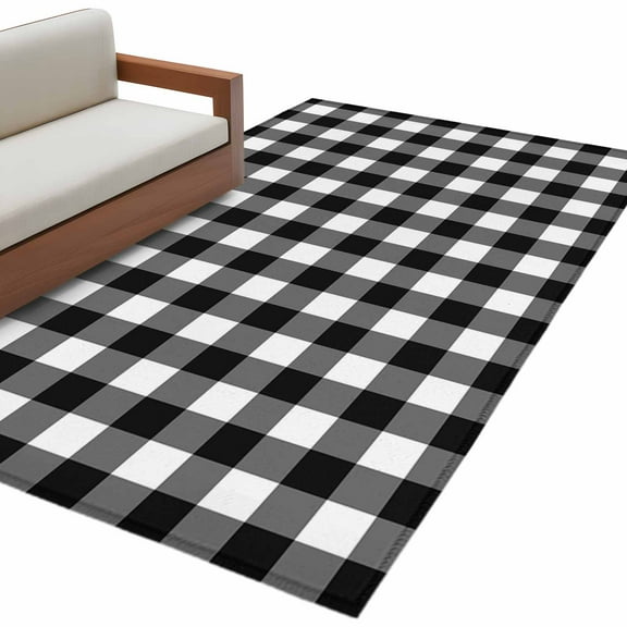 Black White Plaid Area Rug 3x5 FT, Non Slip Entryway Bedside Carpet, Modern Simple Buffalo Check Gingham Washable Soft Floor Carpet Indoor Mat Non-Shedding Throw Rug for Dorm Kitchen Home Office
