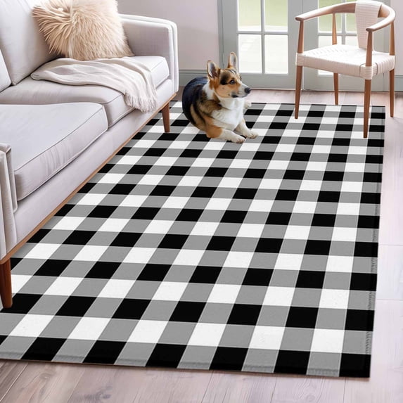 Black and White Plaid Area Rug 4x6 FT, Non Slip Kids Room Carpet, Farmhouse Checkered Buffalo Washable Soft Floor Carpet Non-Shedding Throw Rug for Dorm Kitchen Study Room Home Office Bedside