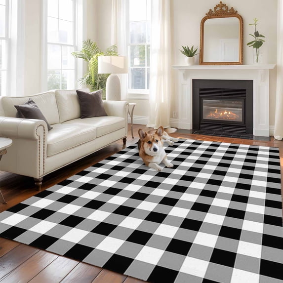 Black and White Plaid Area Rug 5x7 FT, Non Slip Bedroom Throw Carpet, Farmhouse Checkered Buffalo Washable Soft Floor Carpet Non-Shedding Rug for Dining Room Bedside Classroom Desk