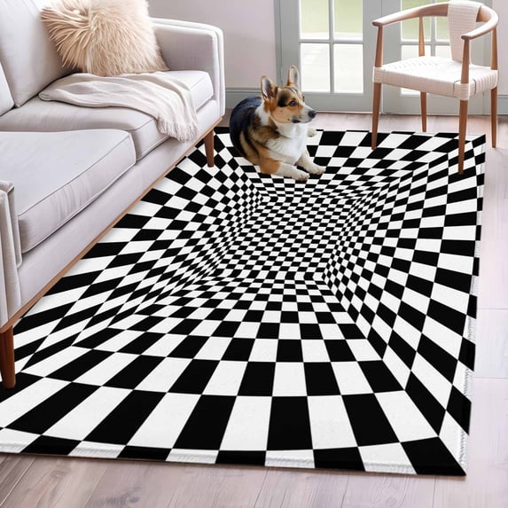 Black White Plaid Area Rugs 3'x5', Washable Small Throw Rugs for Living ...