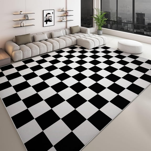Black White Plaid Area Rugs, Black White Squares Plaid Carpet, Washable Non Slip Low Pile Soft Rug for Living Room Bedroom Dining Room Decor Mat 2x3ft