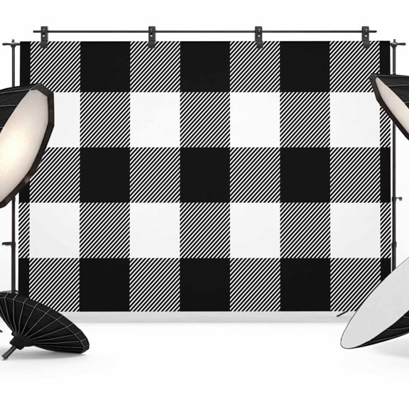 Black White Plaid Backdrop for Photoshoot,Photography Photo Studio Background Wall Backdrop,Farmhouse Modern Abstract Art Buffalo Back Drop Banner Panel for Portraits Wedding Live Streaming 7x5Ft