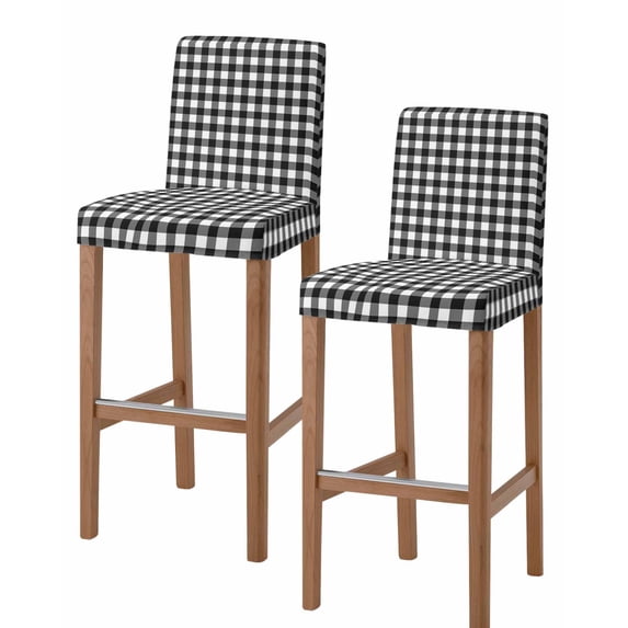 Black White Plaid Bar Stool Covers Set of 2, Modern Simple Buffalo Check Gingham Stretch Washable Bar Chair Covers with Backs, Removable Pub Counter Height Chair Cover for Kitchen Dining Room Cafe