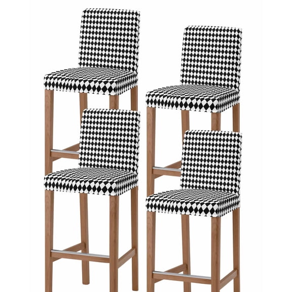 Black White Plaid Bar Stool Covers Set of 4, Modern Minimalist Geometric Checkered Stretch Washable Bar Chair Covers with Backs, Removable Pub Counter Height Chair Cover for Kitchen Dining Room Cafe