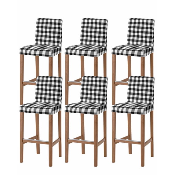 Black White Plaid Bar Stool Covers Set of 6, Gradient Geometric Buffalo Checkered Stretch Washable Bar Chair Covers with Backs, Removable Pub Counter Height Chair Cover for Kitchen Dining Room Cafe