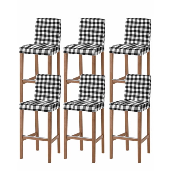 Black White Plaid Bar Stool Covers Set of 6, Gradient Geometric Buffalo Checkered Stretch Washable Bar Chair Covers with Backs, Removable Pub Counter Height Chair Cover for Kitchen Dining Room Cafe