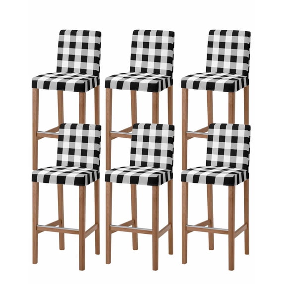 Black White Plaid Bar Stool Covers - Stretch Dining Chair Covers Set of ...