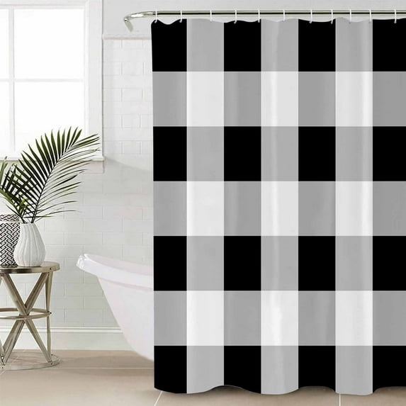 Black White Plaid Bathroom Curtain 78 Inch Shower Curtain with Hooks, Spring Farmhouse Buffalo Checkered Waterproof Polyester Bath Curtain Washable Bathtub Curtain 36''x 78''